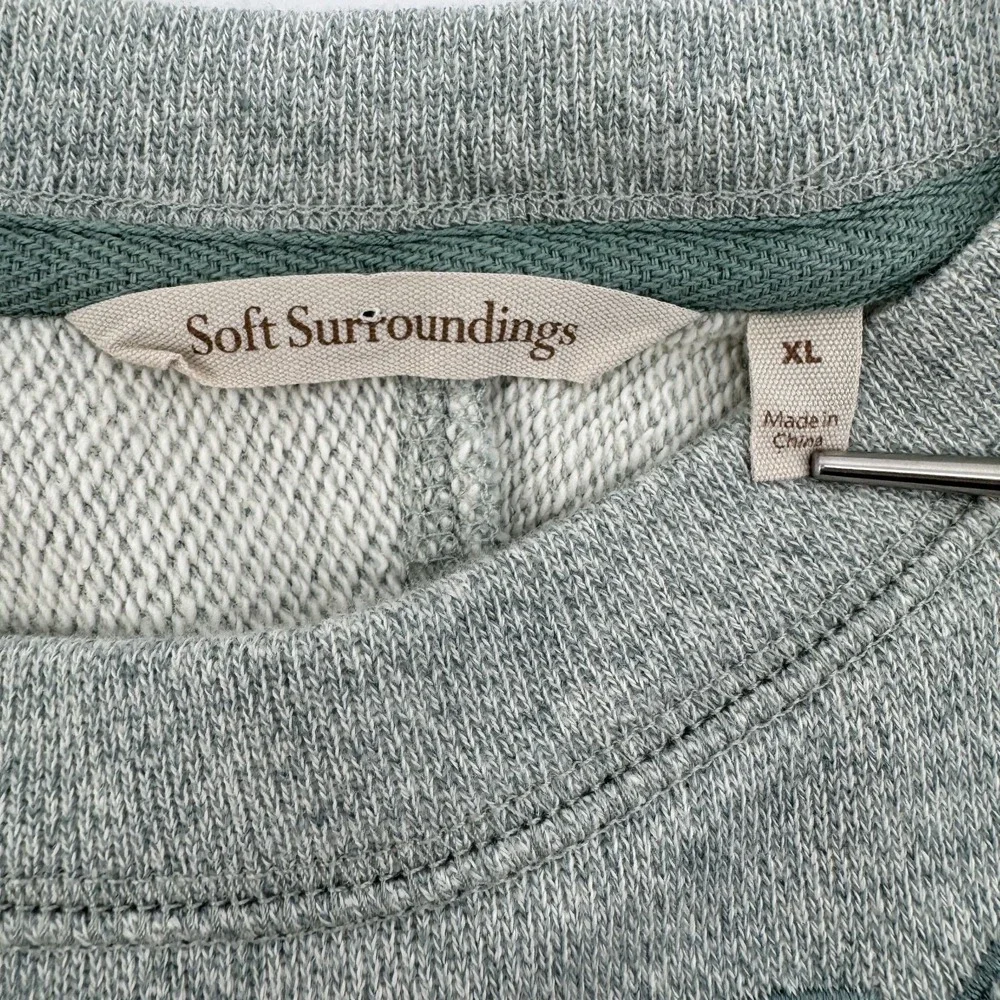 Soft Surroundings Sweatshirt Women XL Green Embroidered Cutout Side Zip Pullover